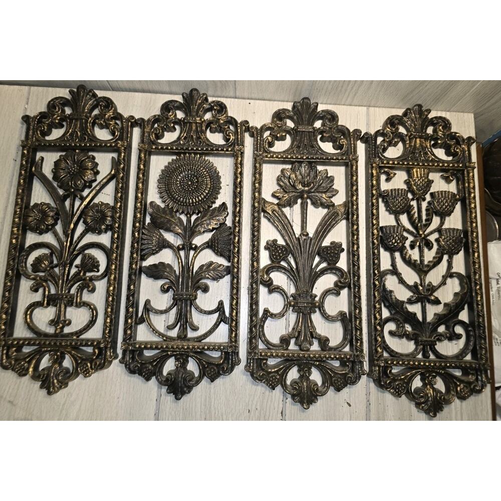 Vintage 70s Plastic Flower Wall Decor Plaque Set Of 4 Mid Century Modern MCM